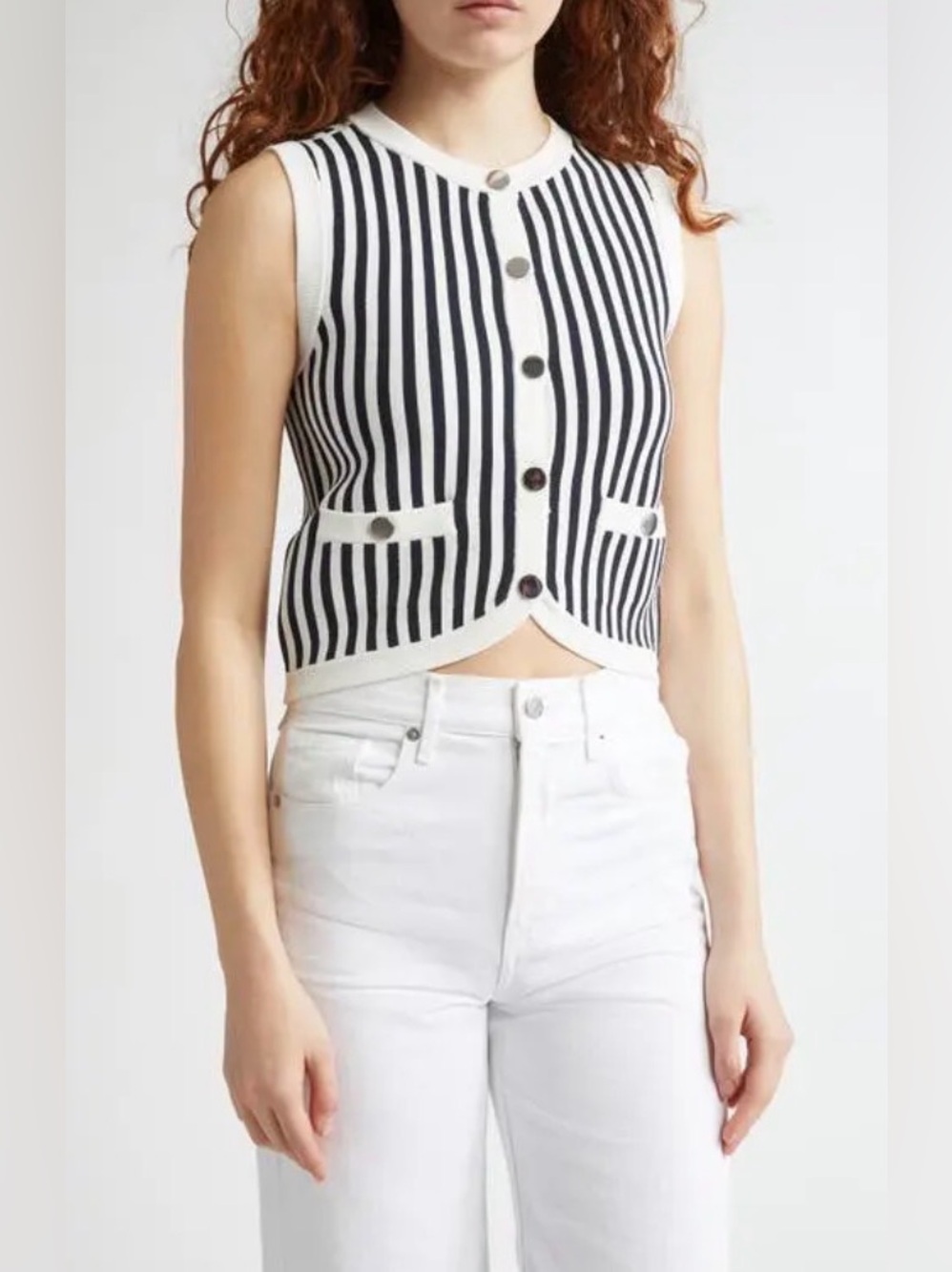 Veronica Beard Leland Vest - Navy Cream Stripe